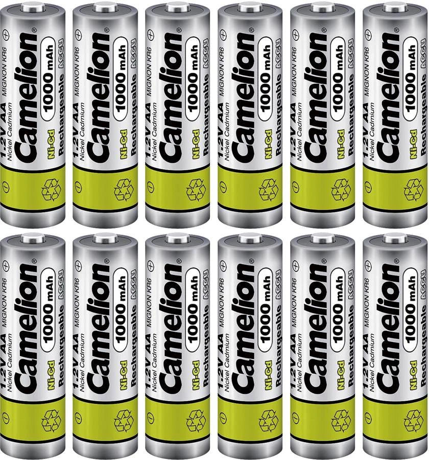 Camelion AA Ni-CD 1000mAh 1.2V Rechargeable Solar Light Lawn Lamp Batteries x 12