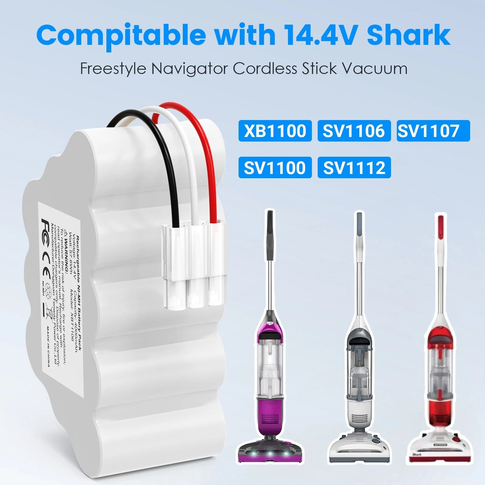 4000mAh Battery for Shark XBT1106 SV1106 SV1112 SV1107 Cordless Stick Vacuum