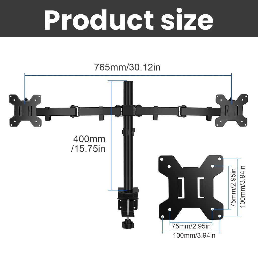 Dual Monitor LED LCD TV Swivel Desk Mount Stand 22 23 24 26 27-32" Monitor Mount