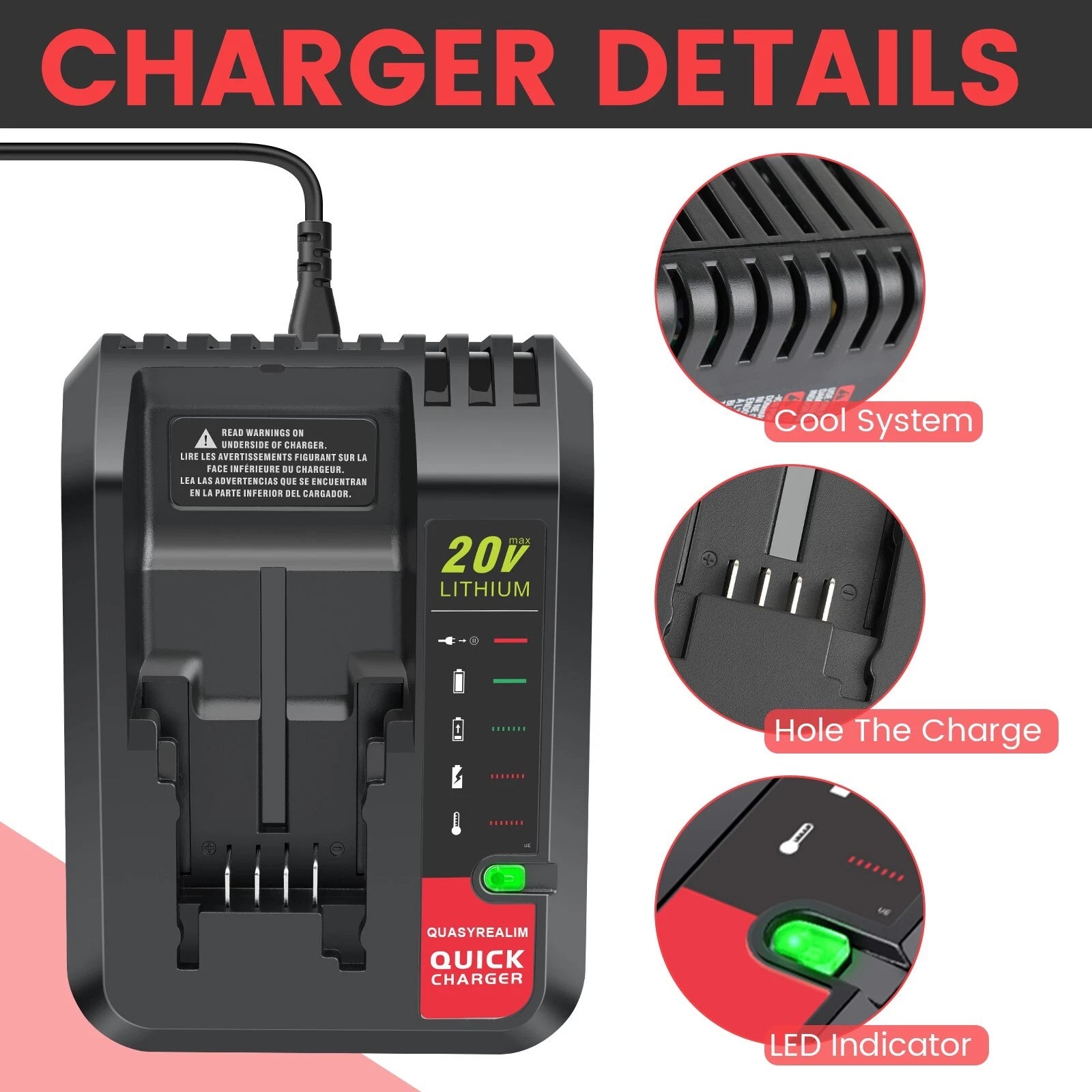 QUASYREALIM Charger for Porter-Cable 20V Lithium Battery