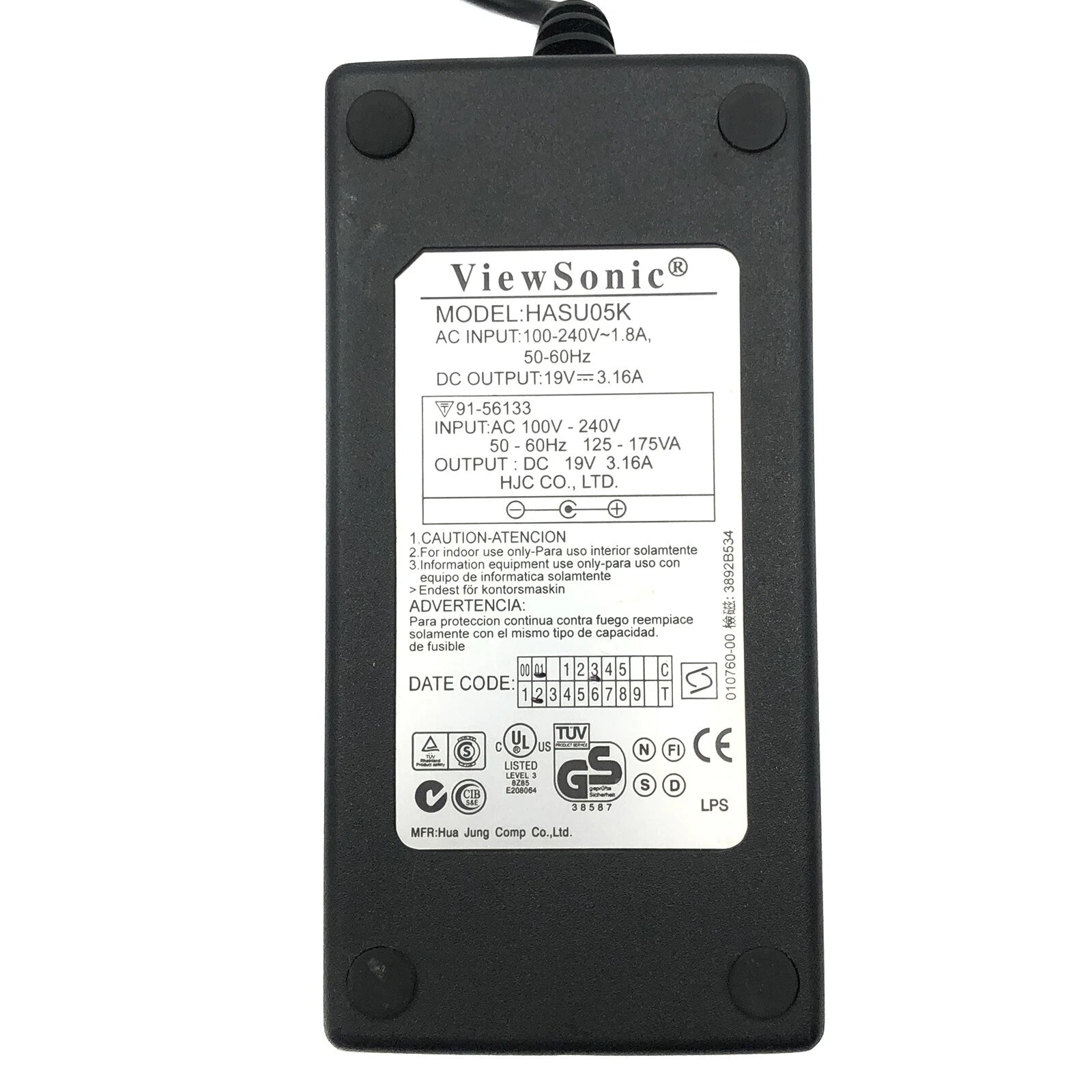NEW Original ViewSonic AC Adapter Power HASU05K 19V 3.16A Charger