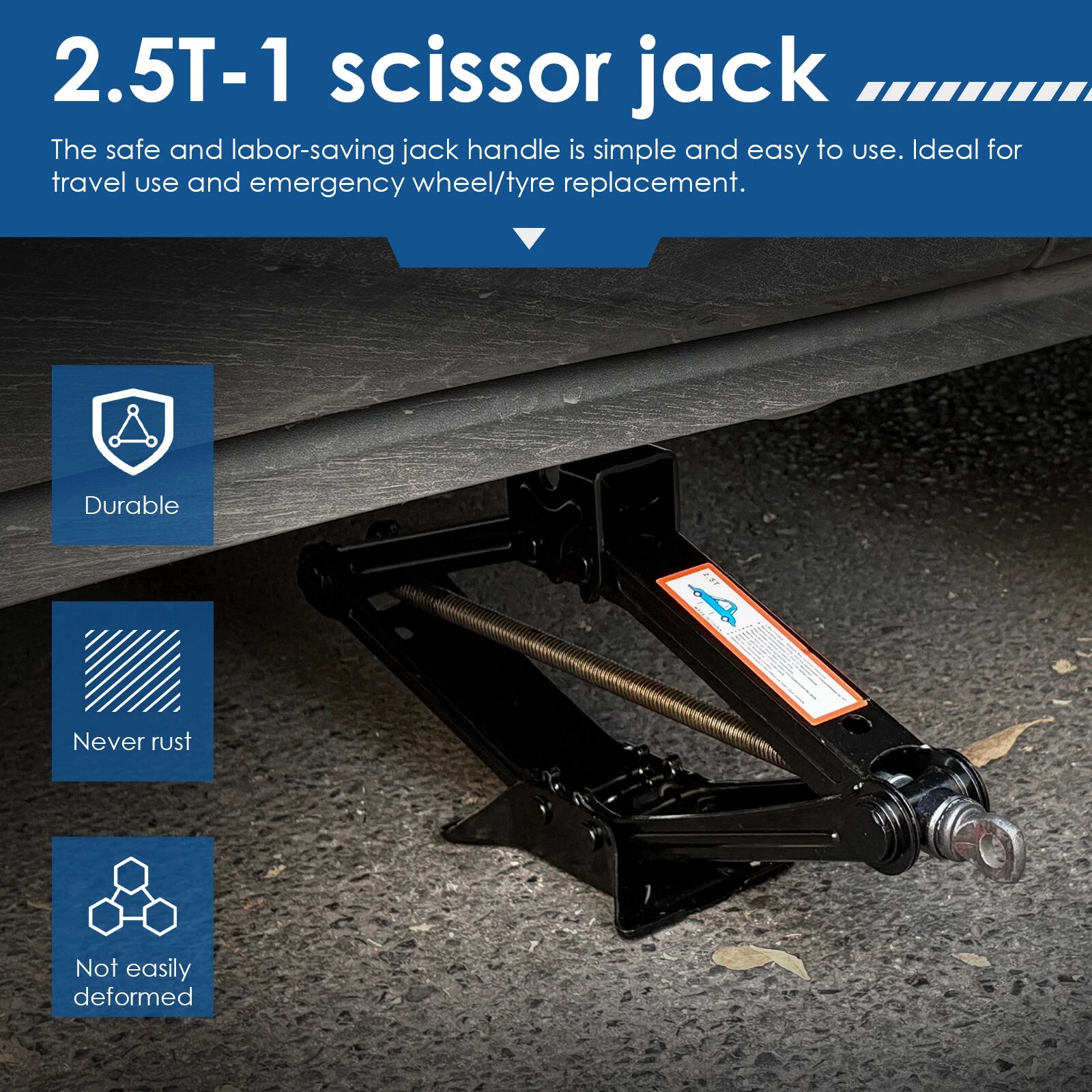Heavy Duty 2.5 Ton Tire Jack Portable Steel Scissor Lift Jack with Crank Handle