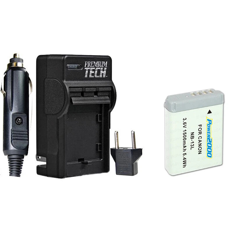 Power2000 NB-13L Battery + Charger for Canon G7X, G5X, G9X, SX740, SX720