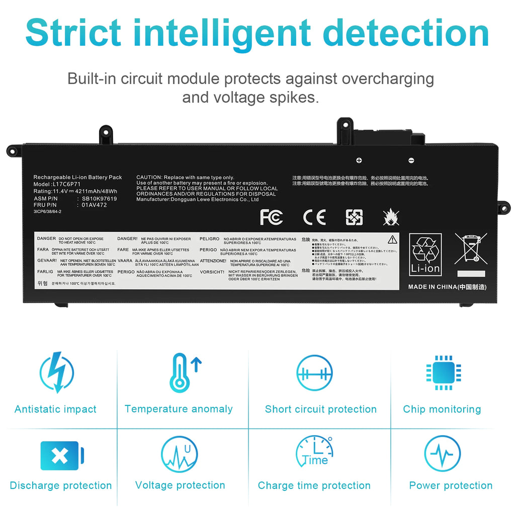 L17M6P71 Battery for Lenovo ThinkPad X280 01AV470 01AV471 L17L6P71 48wh-11.4V