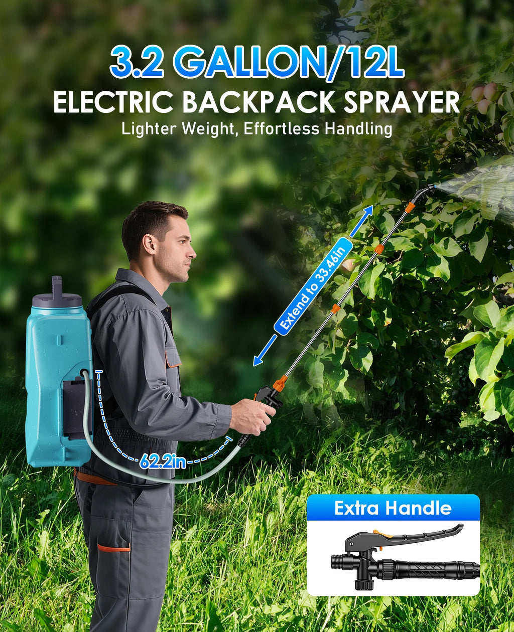 3.2 Gallon Battery Powered Backpack Sprayer with 2 Battey and 6 Nozzles for Lawn