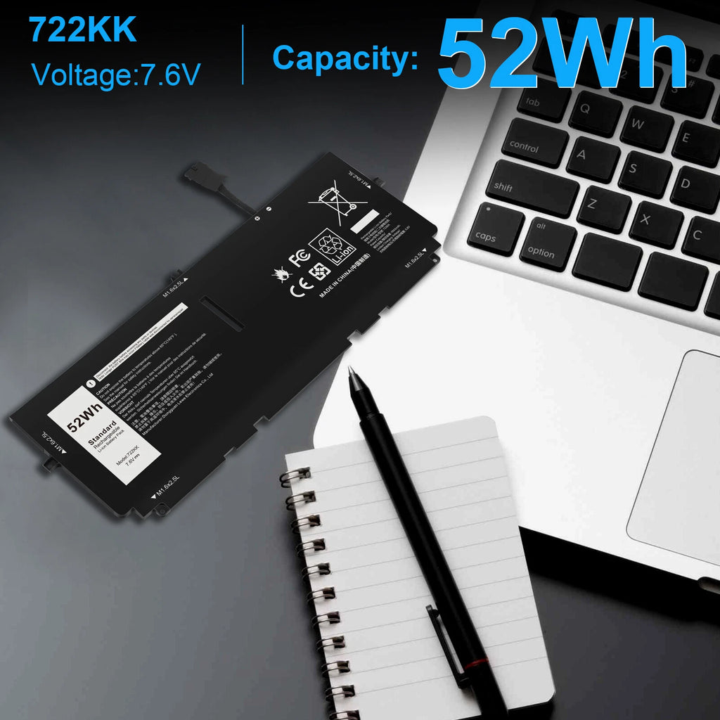 722KK Battery For DELL XPS 13 9310 9300 9380 2020 13.4" P117G 02XXFW 2XXFW 52WH