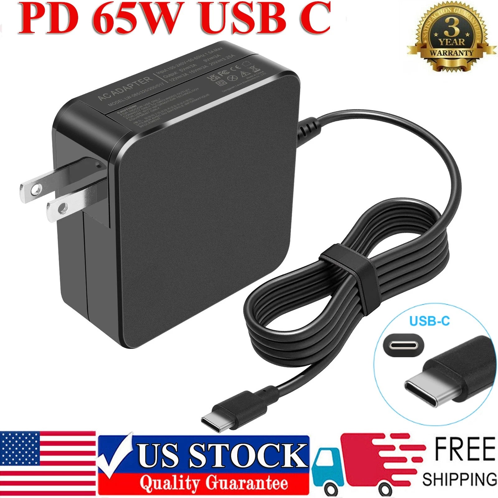65W AC Power Adapter Type-C USB-C Charger For HP Spectre x360 Chromebook Laptop