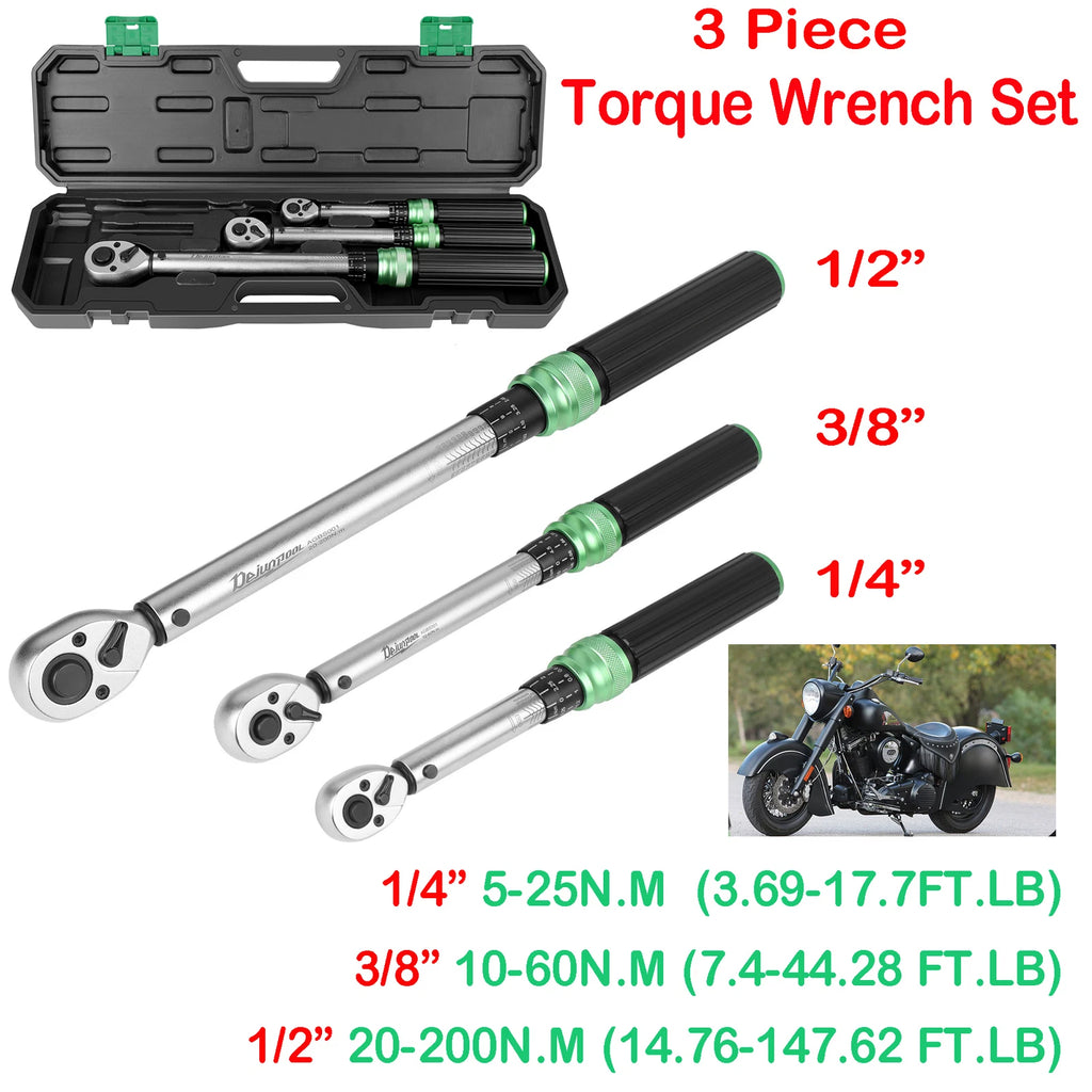 ??1/4"+3/8"+1/2" 3Pc Torque Wrench Set ±3% Accuracy 5-25Nm 10-60Nm 20-200Nm-2026