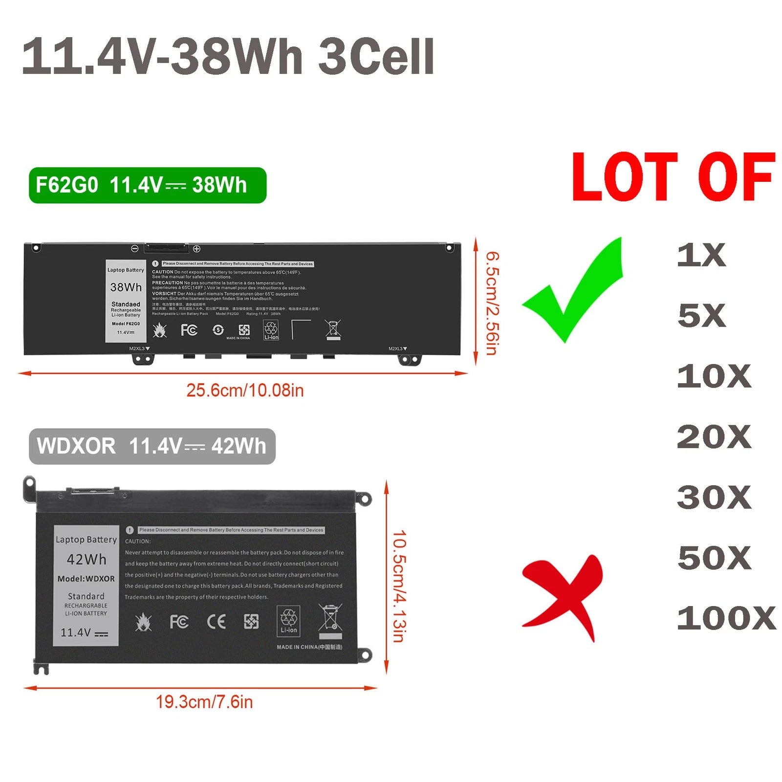 ??LOT F62G0 Battery For Dell 5370 7380 7386 7373 Vostro 5370-D1505G 11.4V-38Wh