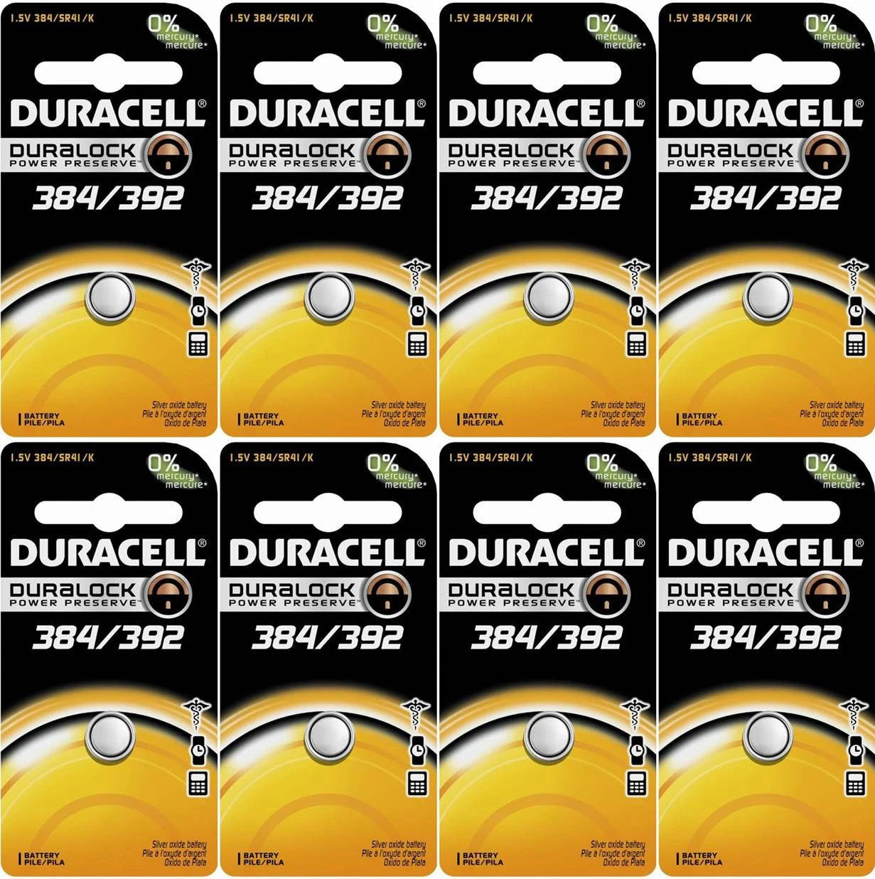 8 Duracell 384 392 SR41W LR41 SR736 V392 D392 AG3 Silver Oxide Batteries