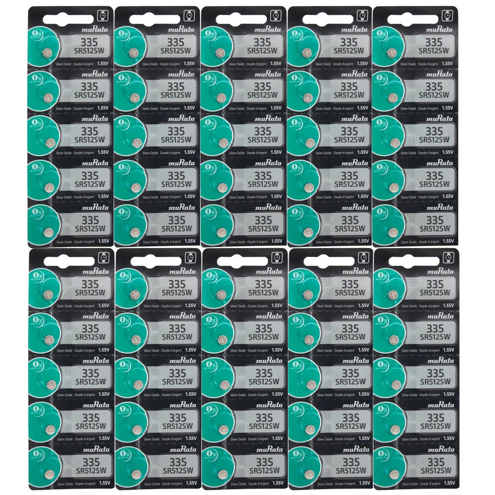 50X Murata 335 Battery Silver Oxide Watch Button Low Drain 1.55V SR512SW New
