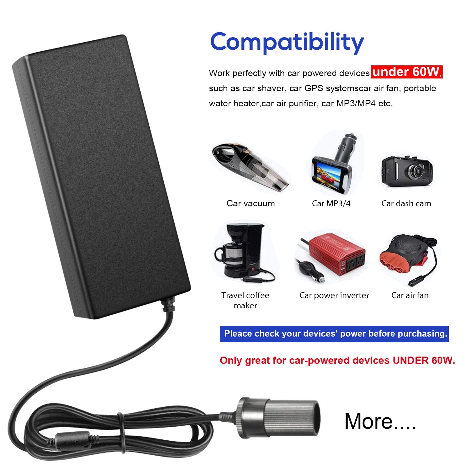 110V AC to 12V DC Car Converter Cigarette Lighter Socket 60W AC Power Adapter
