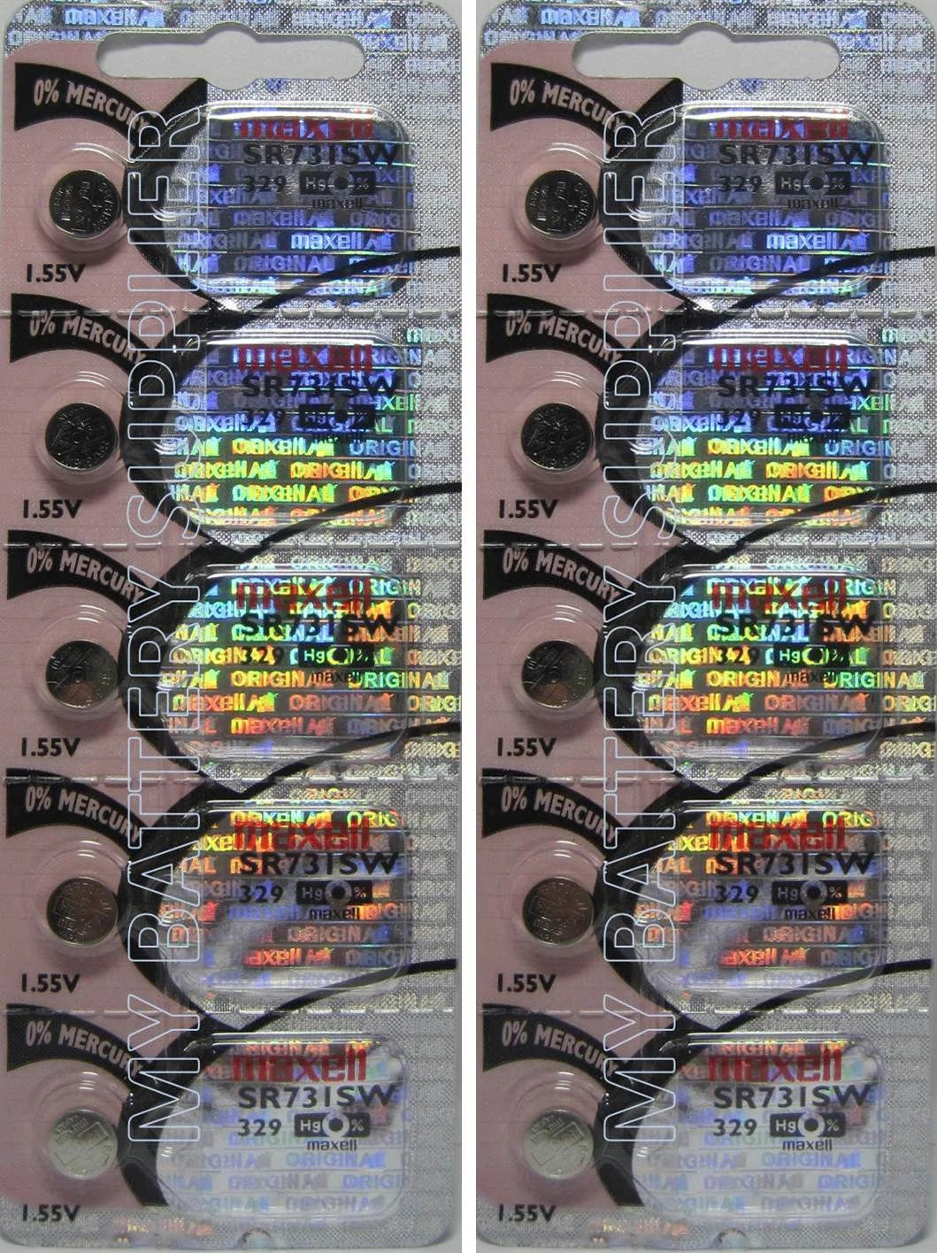 329 Maxell Button Cell Silver Oxide 1.55V Batteries x 10