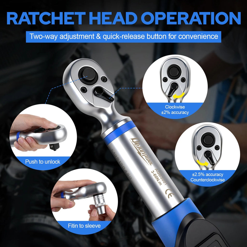 ?Digital Torque Wrench Adjustable Torque Wrench 3/8" Drive 3-60NM High Accuracy