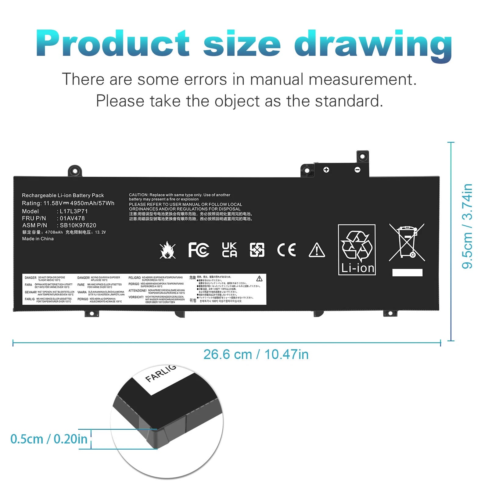NEW 57Wh Battery For Lenovo ThinkPad T480s L17L3P71 01AV478 01AV479 L17M3P71