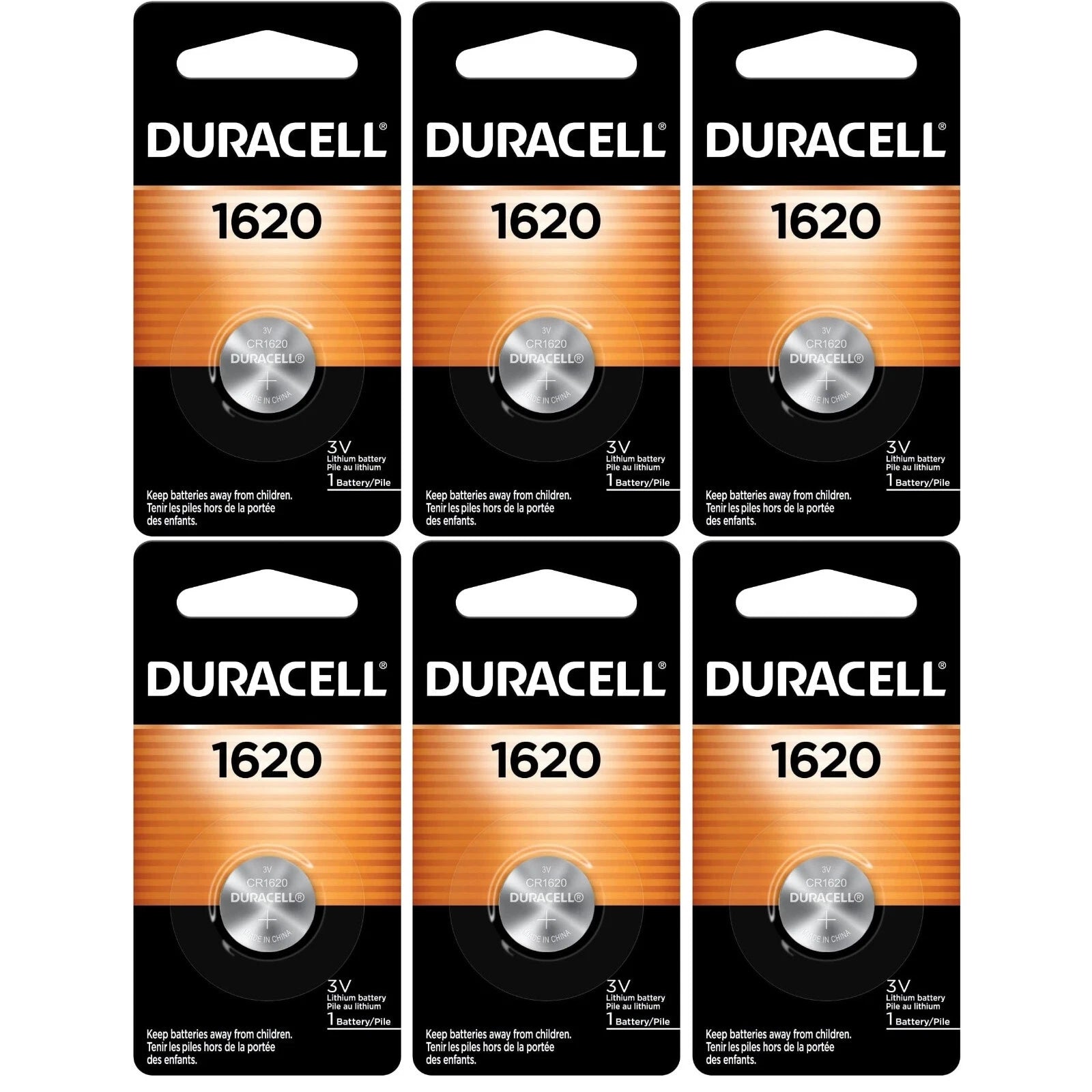 6 1620 Duracell Coin Cell Batteries - Lithium 3V - ( CR1620, ECR1620, DL1620 )