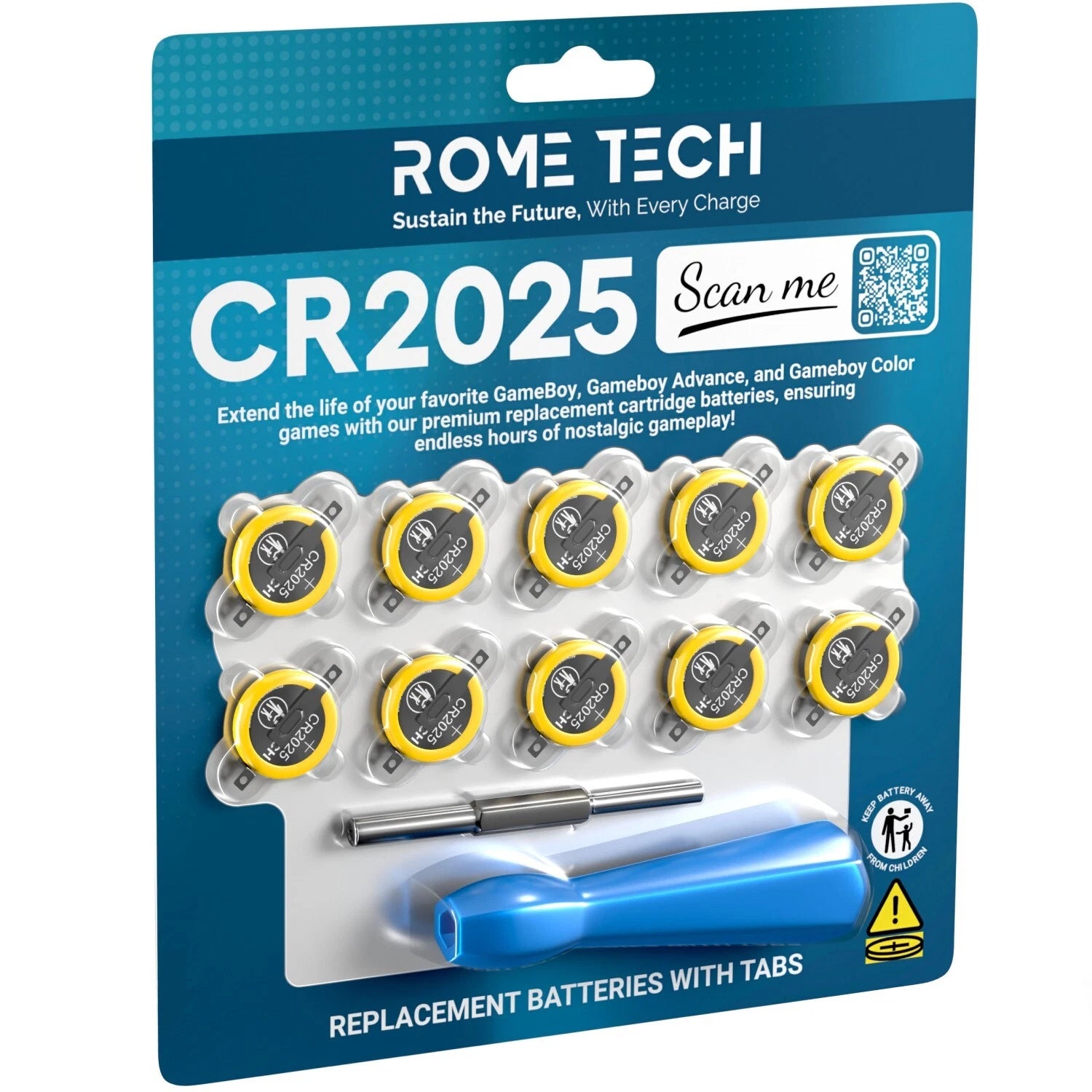10X CR2025 Tabbed Replacement Save Battery for Game Boy Pokemon with Screwdriver