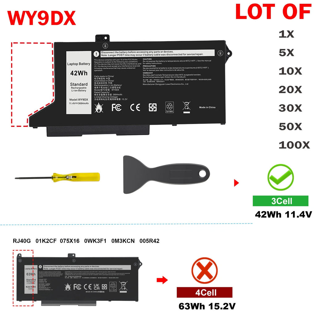 ??LOT Replace WY9DX Battery For Dell Latitude 14 5420 15 5520 Precision 15 3560