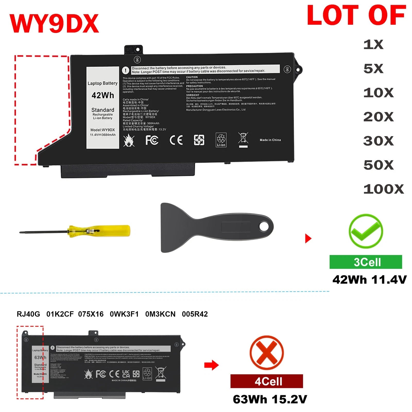 ??LOT Replace WY9DX Battery For Dell Latitude 14 5420 15 5520 Precision 15 3560