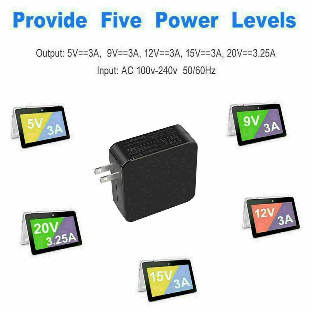 65W USB-C TYPE C AC Adapter Charger For Lenovo HP Acer Asus Laptop Power Supply