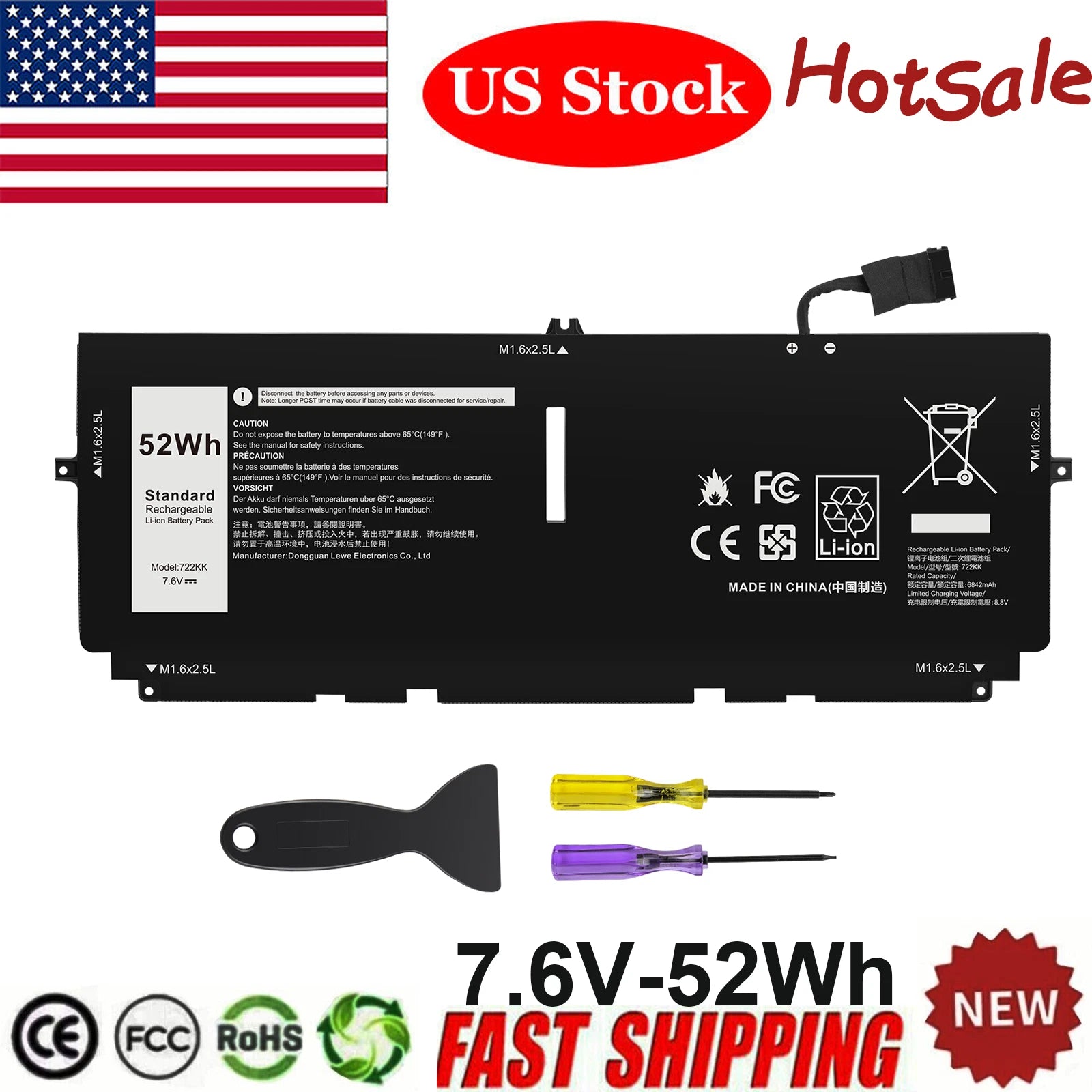 NEW 722KK Battery For Dell XPS 13 9300 2020 i5 FHD XPS 13 9310 2XXFW FP86V