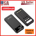Portable Power Bank 10000mAh Fast Charging Battery with 3 Built in Cable BLK/WHT
