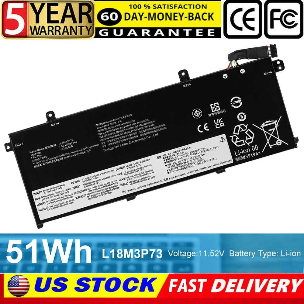 L18C3P72 Battery for Lenovo ThinkPad T490 T495 P43S T14 P14s 1st Gen