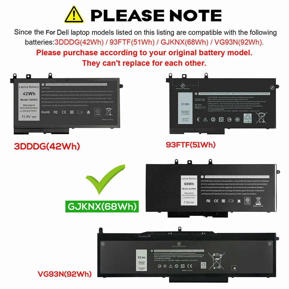 68Wh GJKNX GD1JP Laptop Battery for Dell Latitude 5480 5580 5490 5590 Series US