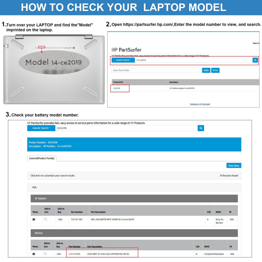HT03XL HTO3XL Battery for HP Pavilion L11421-2C2 L11119-855 14-CE 14-CF 15-CS C
