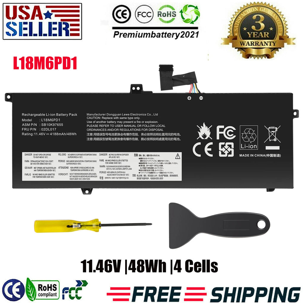 ?02DL017 L18M6PD1 L18C6PD1 Battery For Lenovo ThinkPad X13 X390 X395 Series New