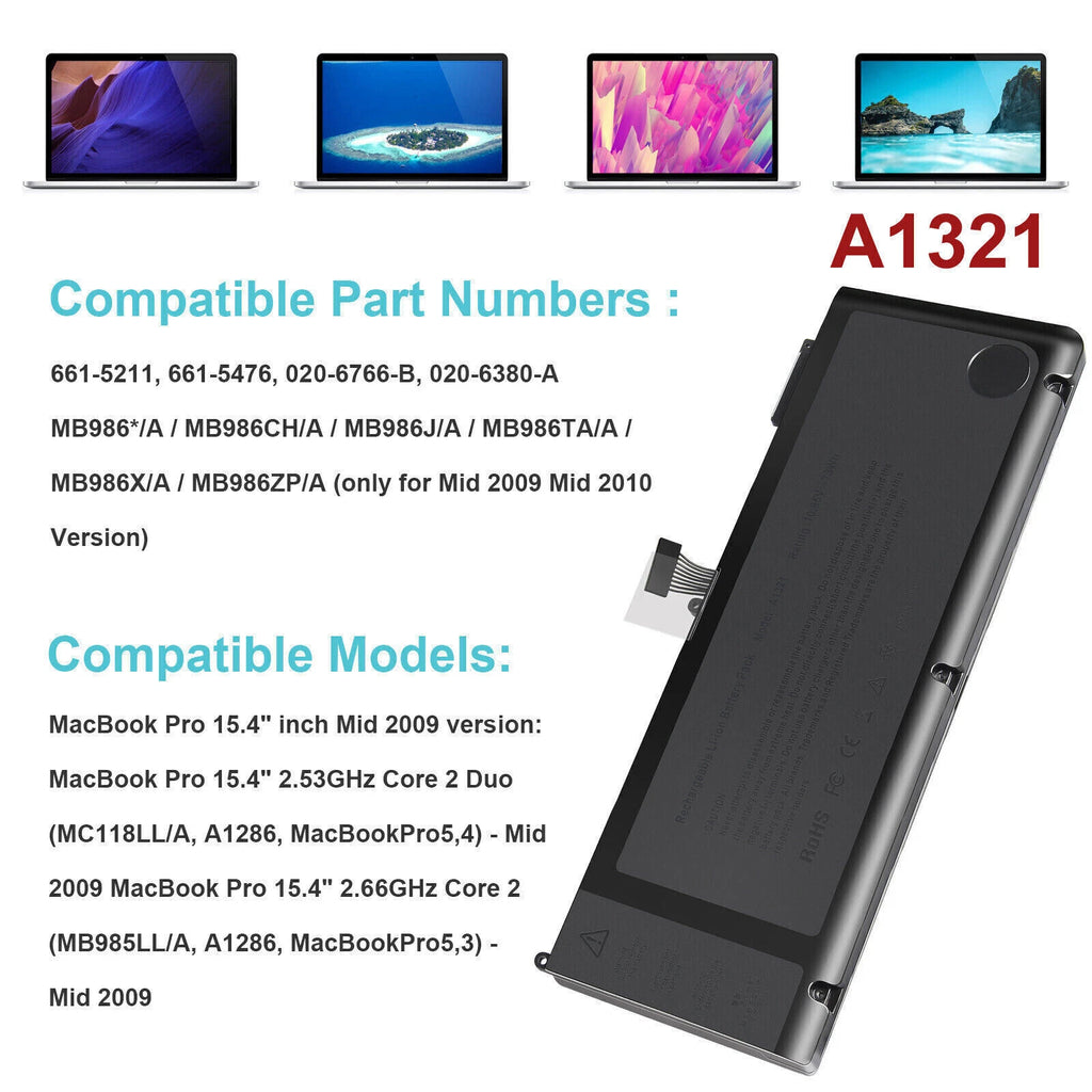 A1321 A1382 Battery for Apple Macbook Pro 15 Inch A1286 Mid 2009 2010 MC118LL/A