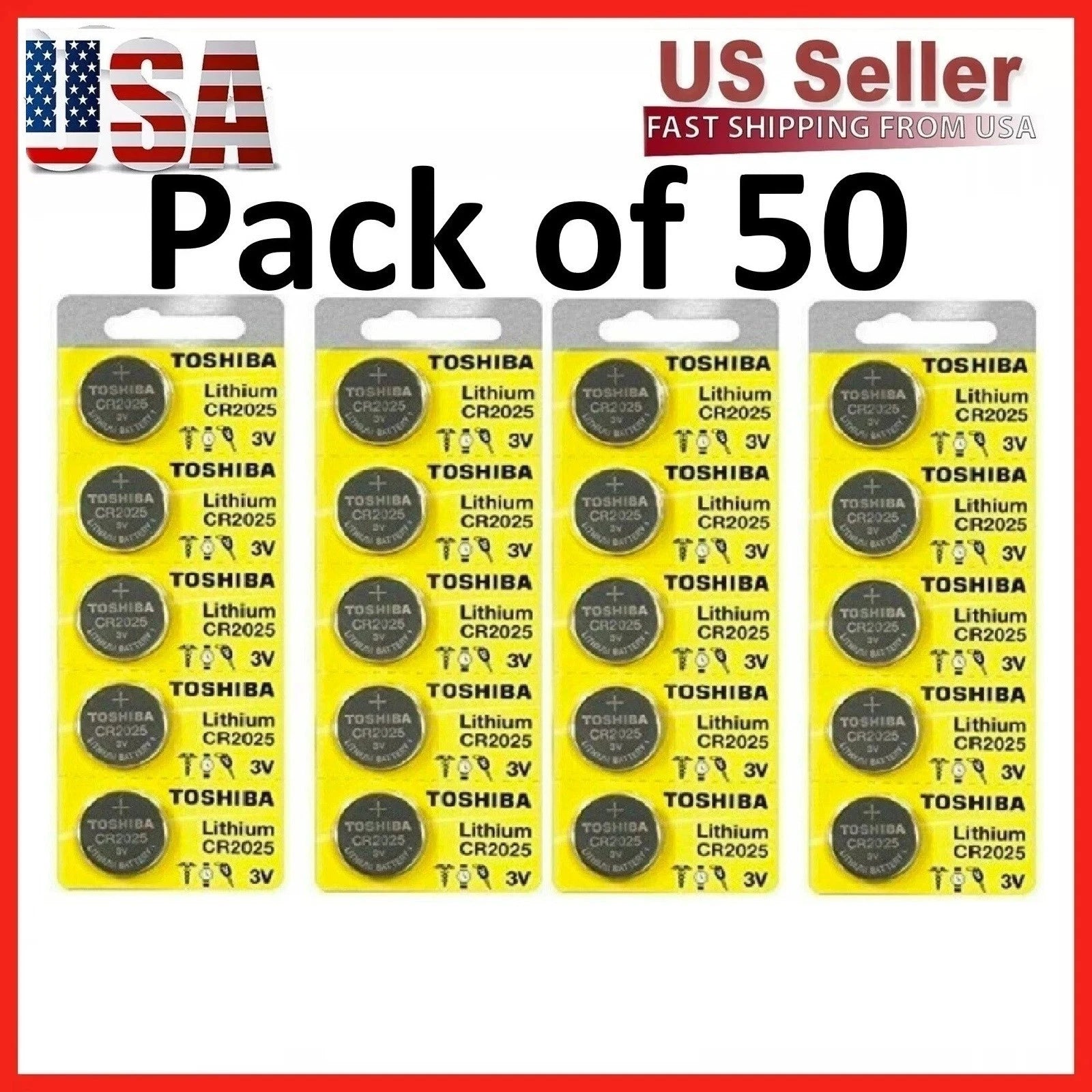 50 x New Original Toshiba CR2025 3V LITHIUM BATTERY BR2025 Watch Expire 2034