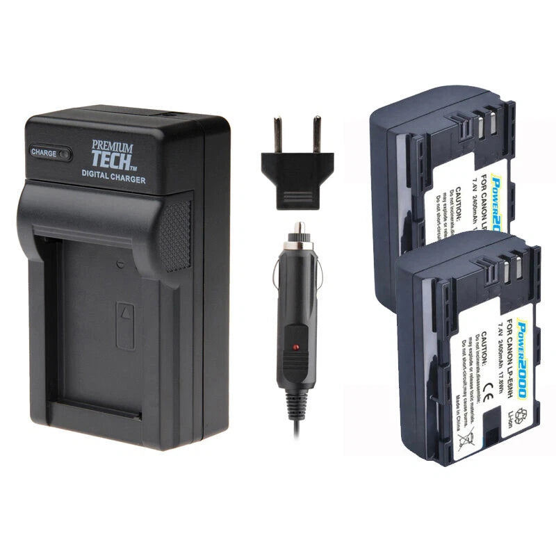 2 x LP-E6NH Battery + Charger for Canon EOS 60D 70D 80D 6D 7D Mark II R5 R6