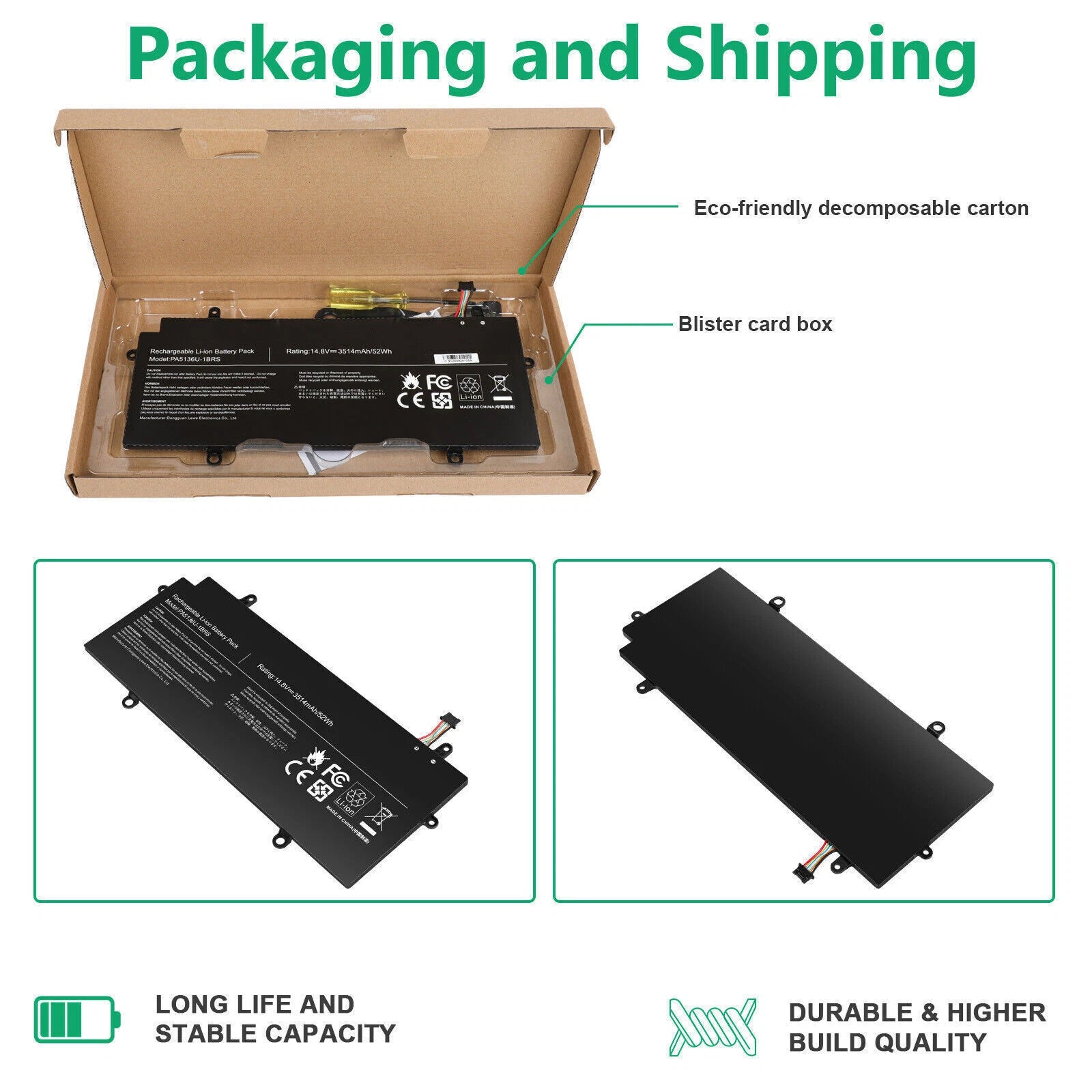 PA5136U-1BRS Battery for Toshiba Portege Z30 Z30-A Z30-B Z30-A1301 Z30-AK04 52Wh