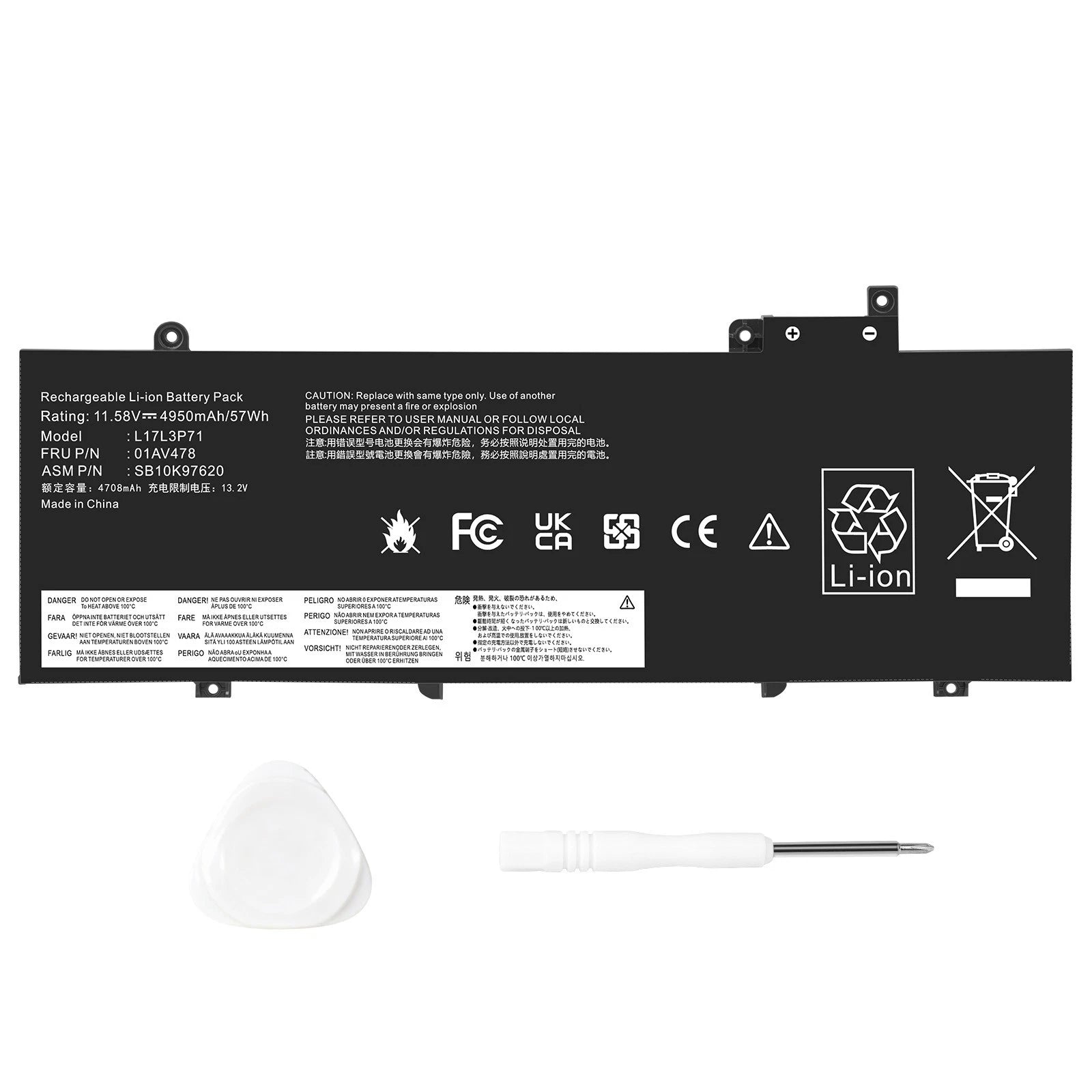 Battery For Lenovo ThinkPad T480s 01AV478 01AV479 01AV480 L17L3P71 11.58V-57Wh