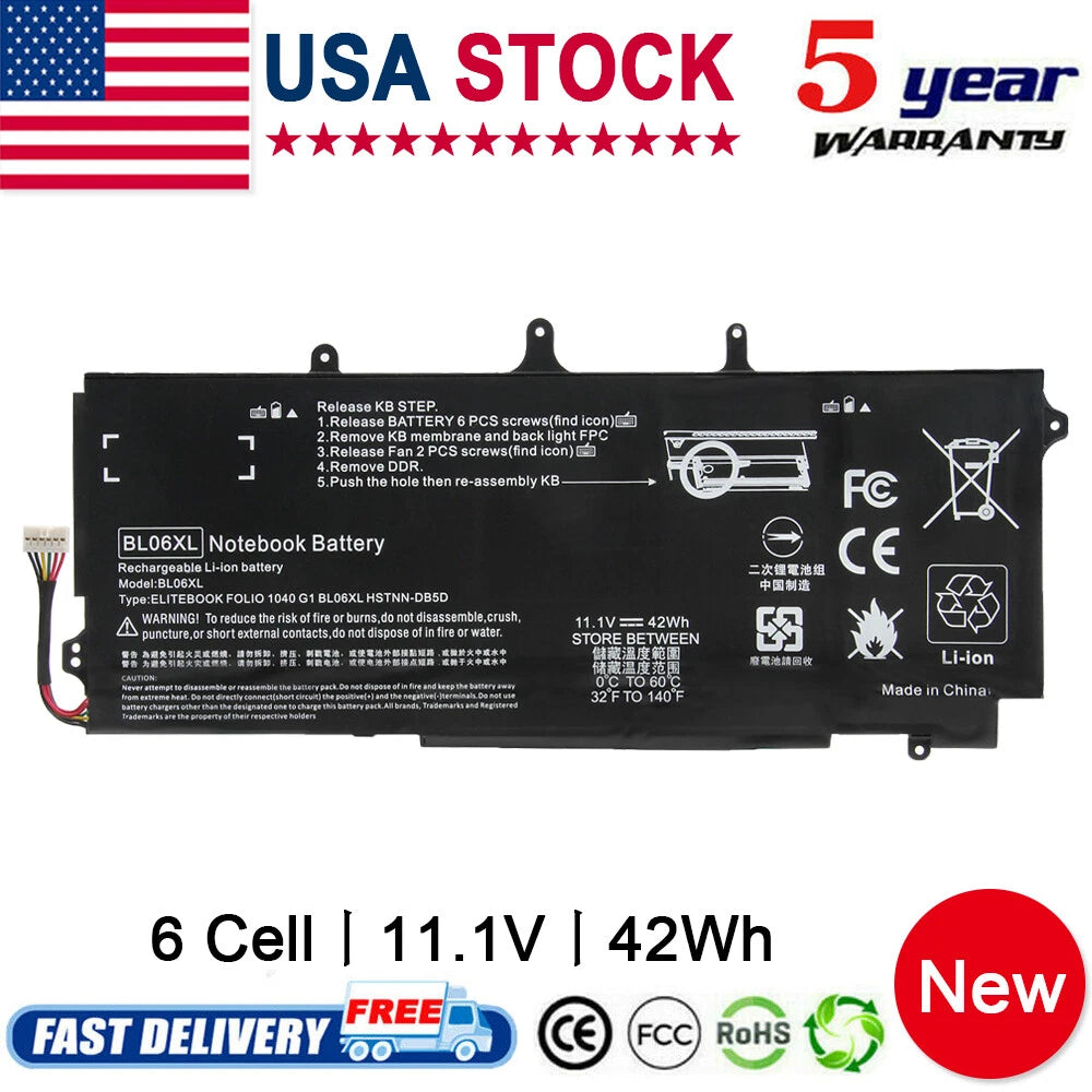 6 Cell BL06XL Battery For HP EliteBook Folio 1040 G1/G2 722236-1C 722297-001