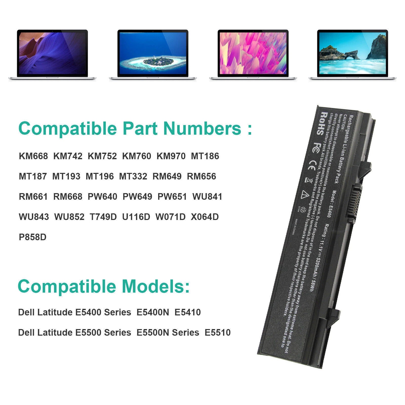 6Cell Battery for Dell Latitude E5400 E5500 E5410 E5510 KM742 PX644H 5200mAh