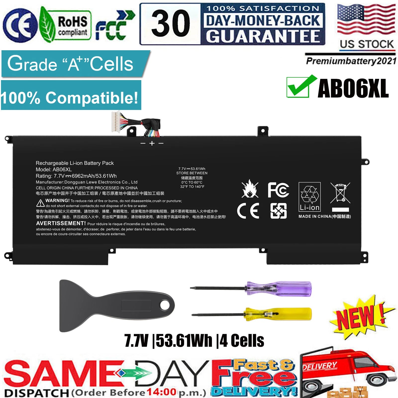 AB06XL Laptop Battery for HP Envy 13 2017 13-AD 921408-2C1 921408-271 TPN-I128