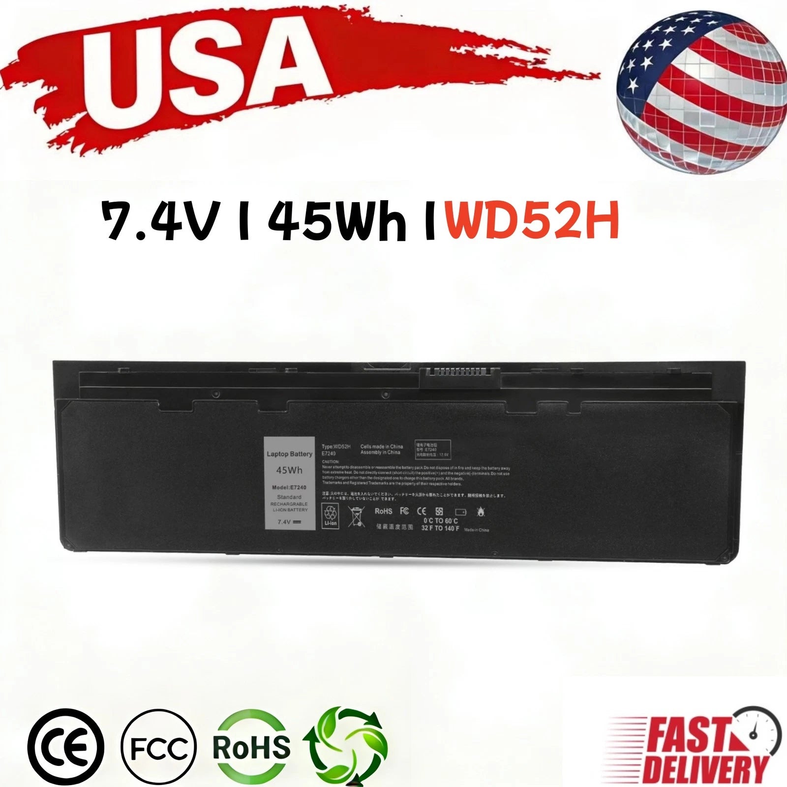 LOT 10X 45Wh VFV59 WD52H Battery For Dell Latitude 12 7000 E7240 E7250 Series