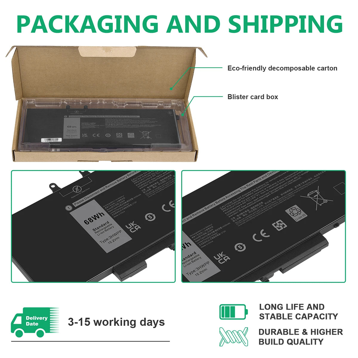 3HWPP Battery For Dell Latitude 5401 5411 5501 5511 Precision 3541 3551 /Charger