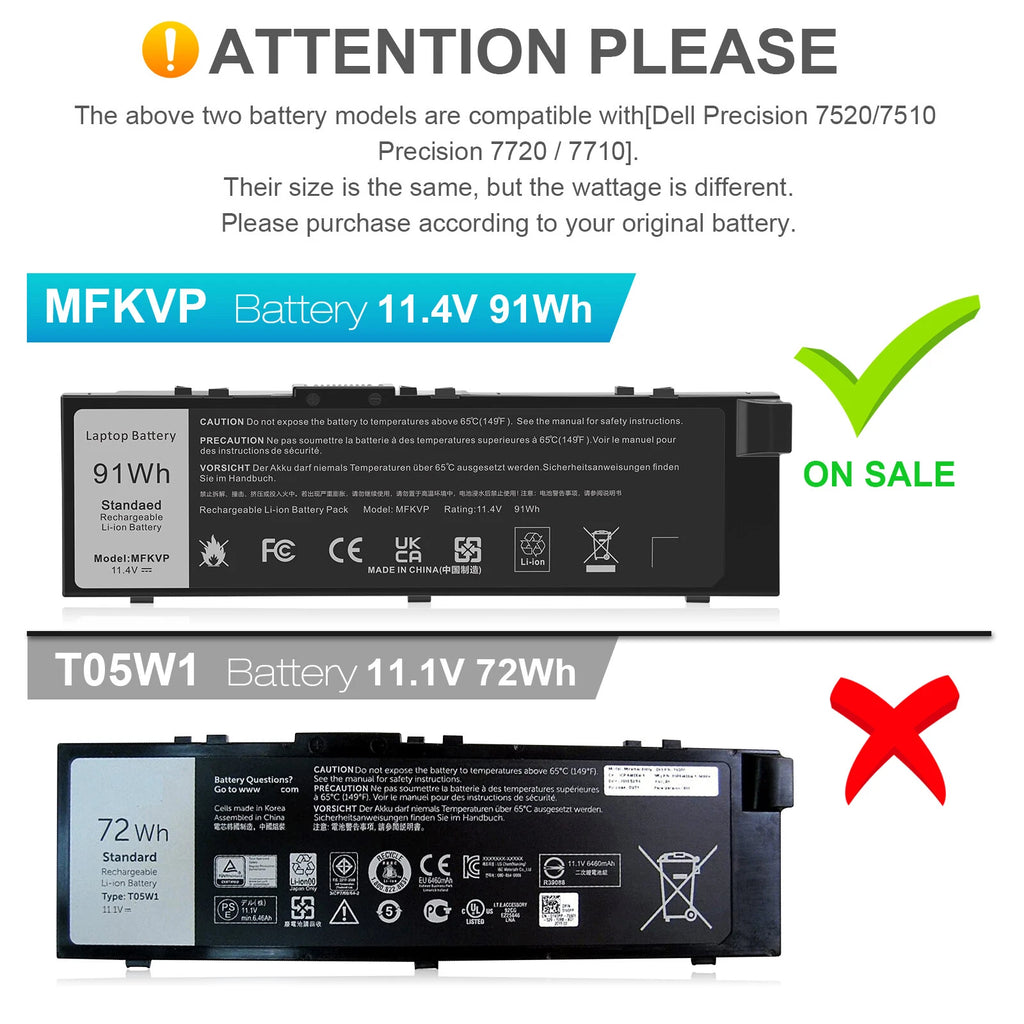 MFKVP Battery For Dell Precision 7510 7720 M7510 M7710 451-BBSB M28DH TWCPG 91Wh