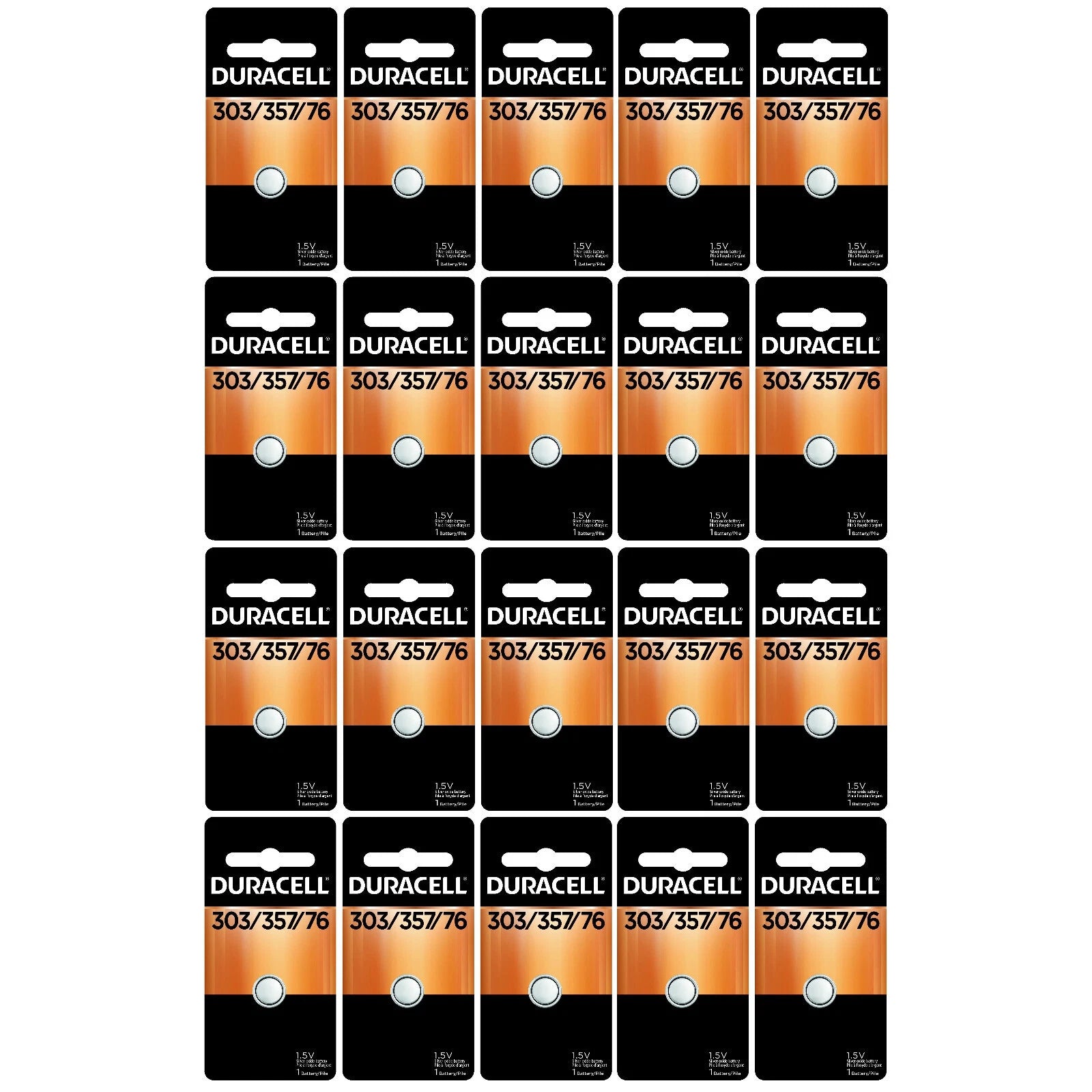 20 x 303/357 Duracell Silver Oxide Batteries (AG13, SR44, SR44W, EPX76, 76B)