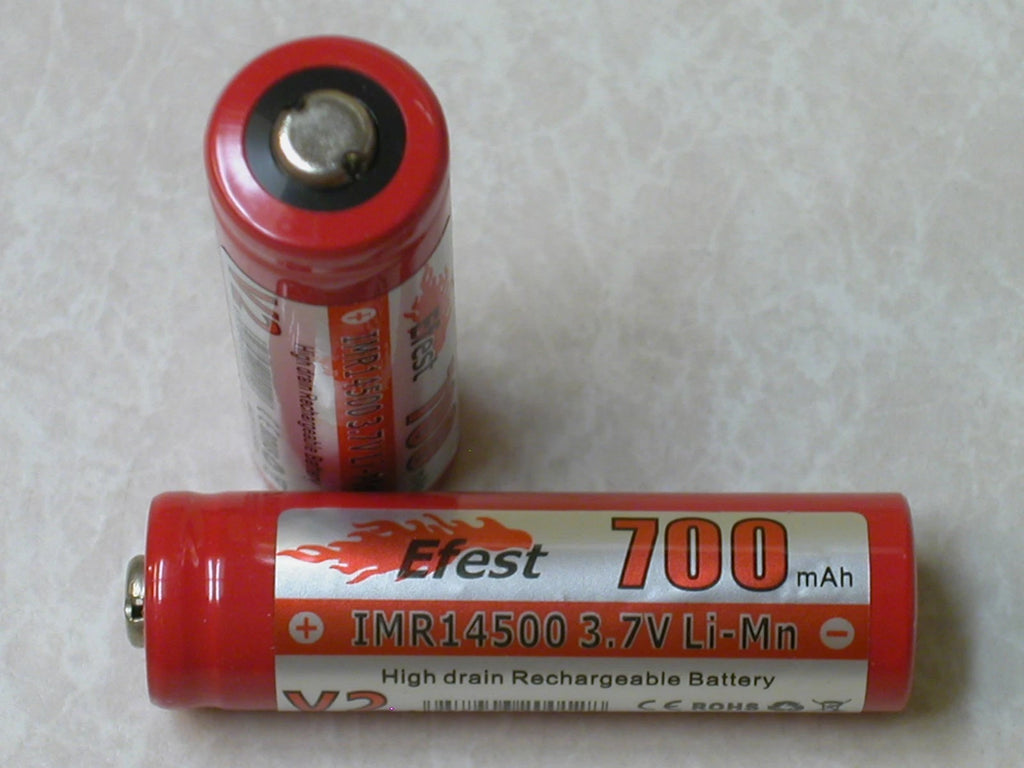 3 EFEST IMR 14500 Li-Mn 700maH HIGH DRAIN Rechargeable Battery 3.7V -BUTTON TOP