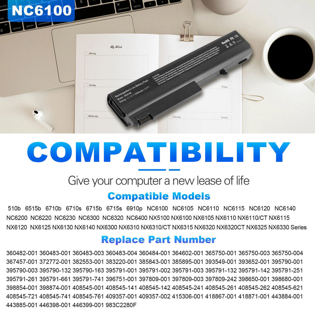 NC6100 NX5100 BATTERY FOR HP COMPAQ 6510B 6515B 6710B 6710S 6715S 6715B 6910P US