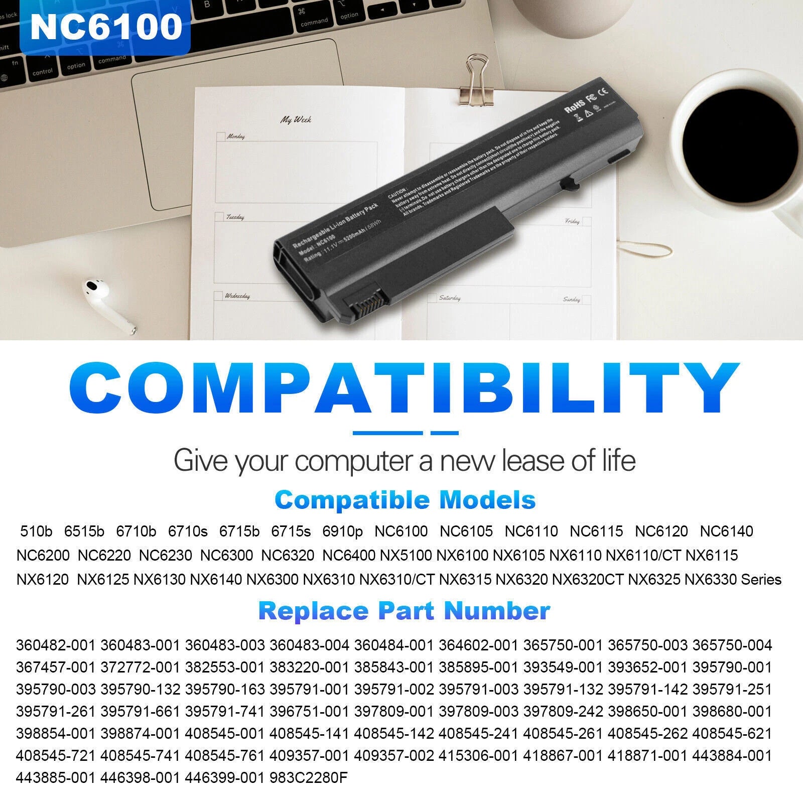 NC6100 NX5100 BATTERY FOR HP COMPAQ 6510B 6515B 6710B 6710S 6715S 6715B 6910P US