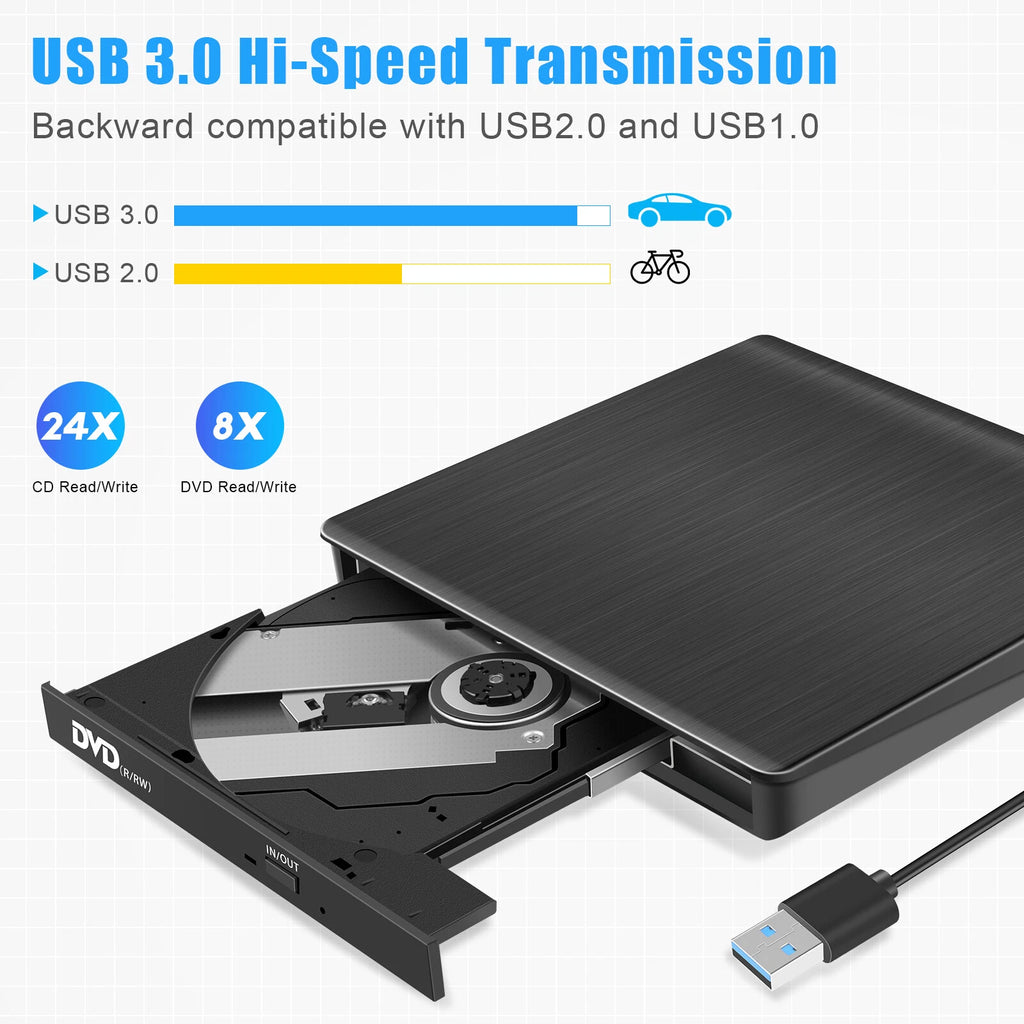 External Slim USB 3.0 CD DVD + RW Drive Writer Burner Hard Disk Player Reader PC