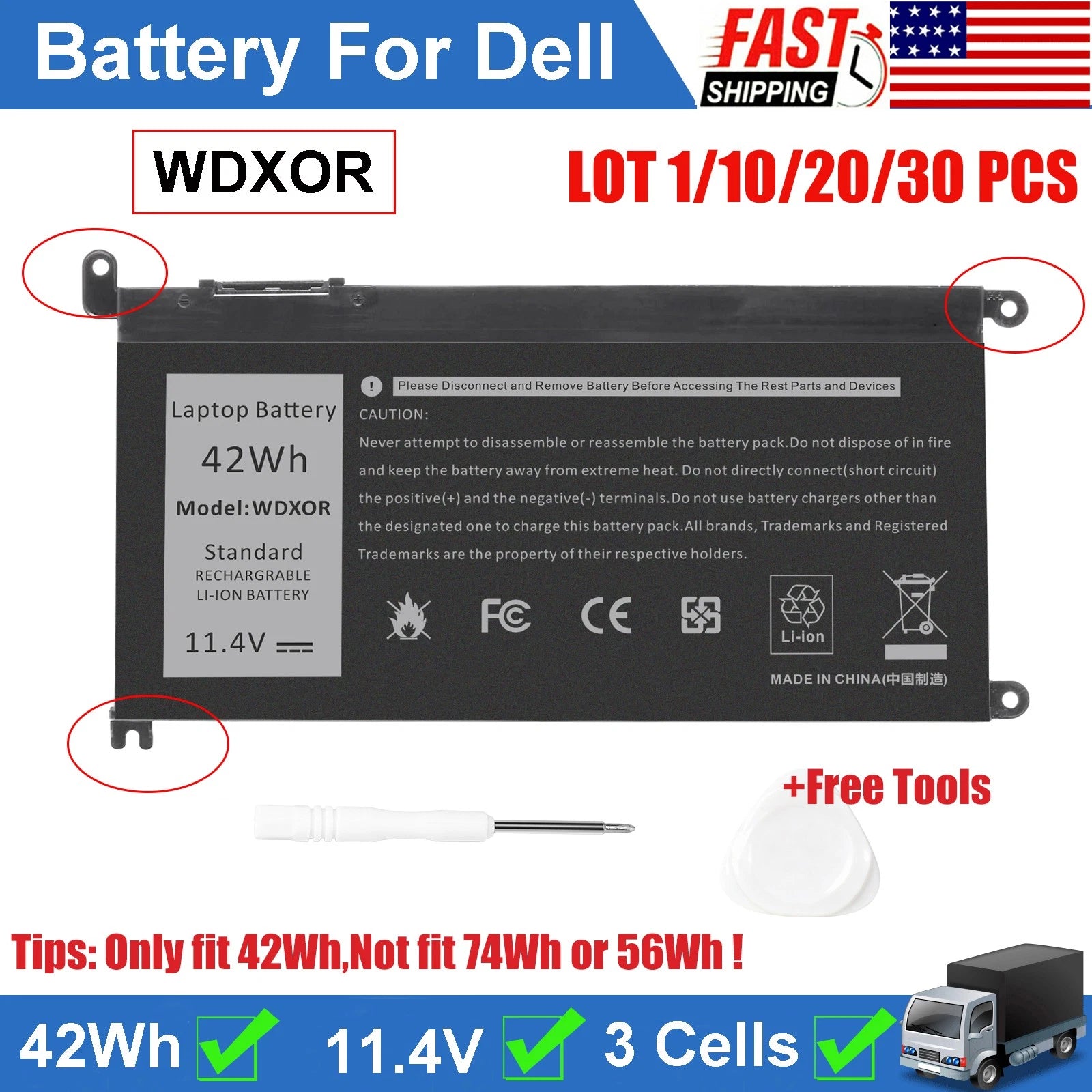 ?LOT 42Wh WDXOR WDX0R Battery For DELL Inspiron 5567 5568 5368 7368 7569 7579 US