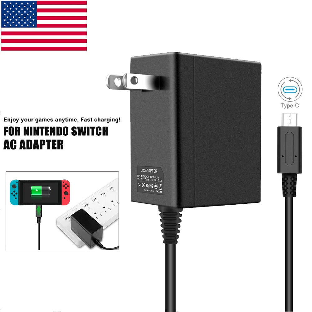 For Nintendo Switch Fast Charger AC Adapter Power Supply Cord 2.6A Type C Cable