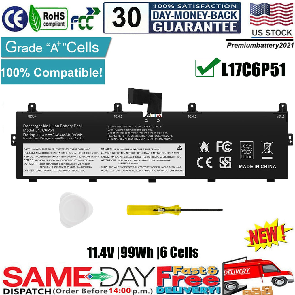 For Lenovo Thinkpad P72 P73 L17C6P51 L17M6P52 01AV497 01AV498 SB10K97636 99Wh