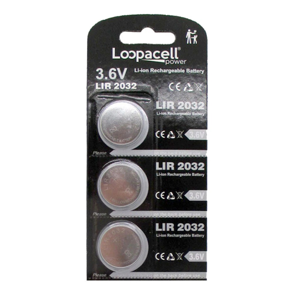 Loopacell LIR2032 2032 Li-ion Lithium Rechargeable 3.6V Coin Cell 3 Batteries